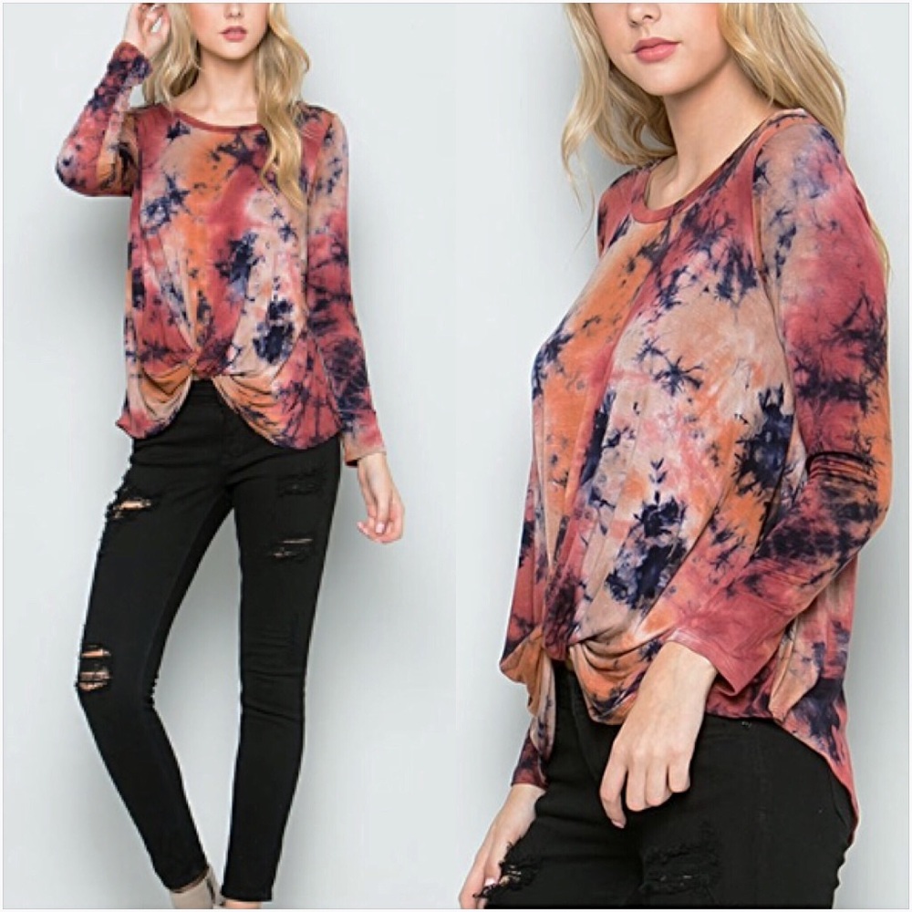 Gorgeous Tie Dye Knot Front Tunic Top ML - Picture 2 of 5